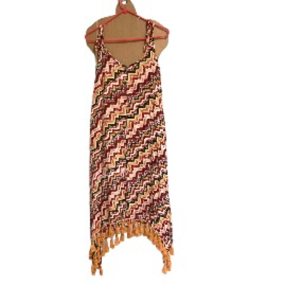 Tribal African Fringe Tassel Sun Maxi Coverup Dress Red Green Yellow Gold Medium - Picture 4 of 15